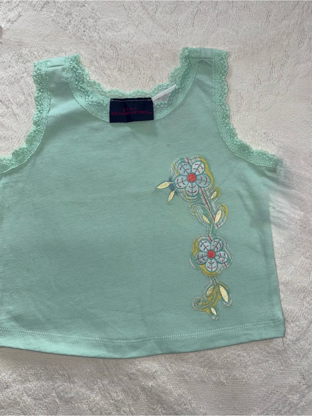 Kids Headquarters Mint Green Floral Lace-Trim Tank Top